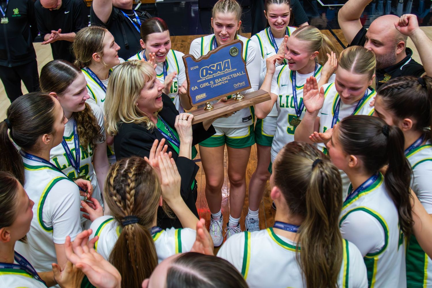West Linn Girls Basketball competes for the 6A State Champion title at the Chiles Center in Portland Oregon.