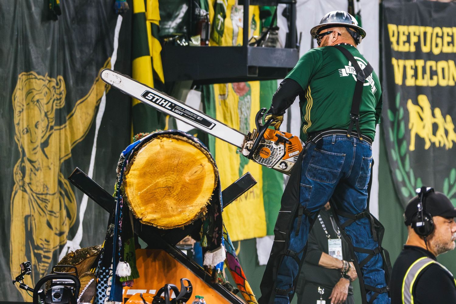 Portland Timbers players competing against St. Louis CITY SC during a Major League Soccer match at Providence Park in Portland, Oregon.