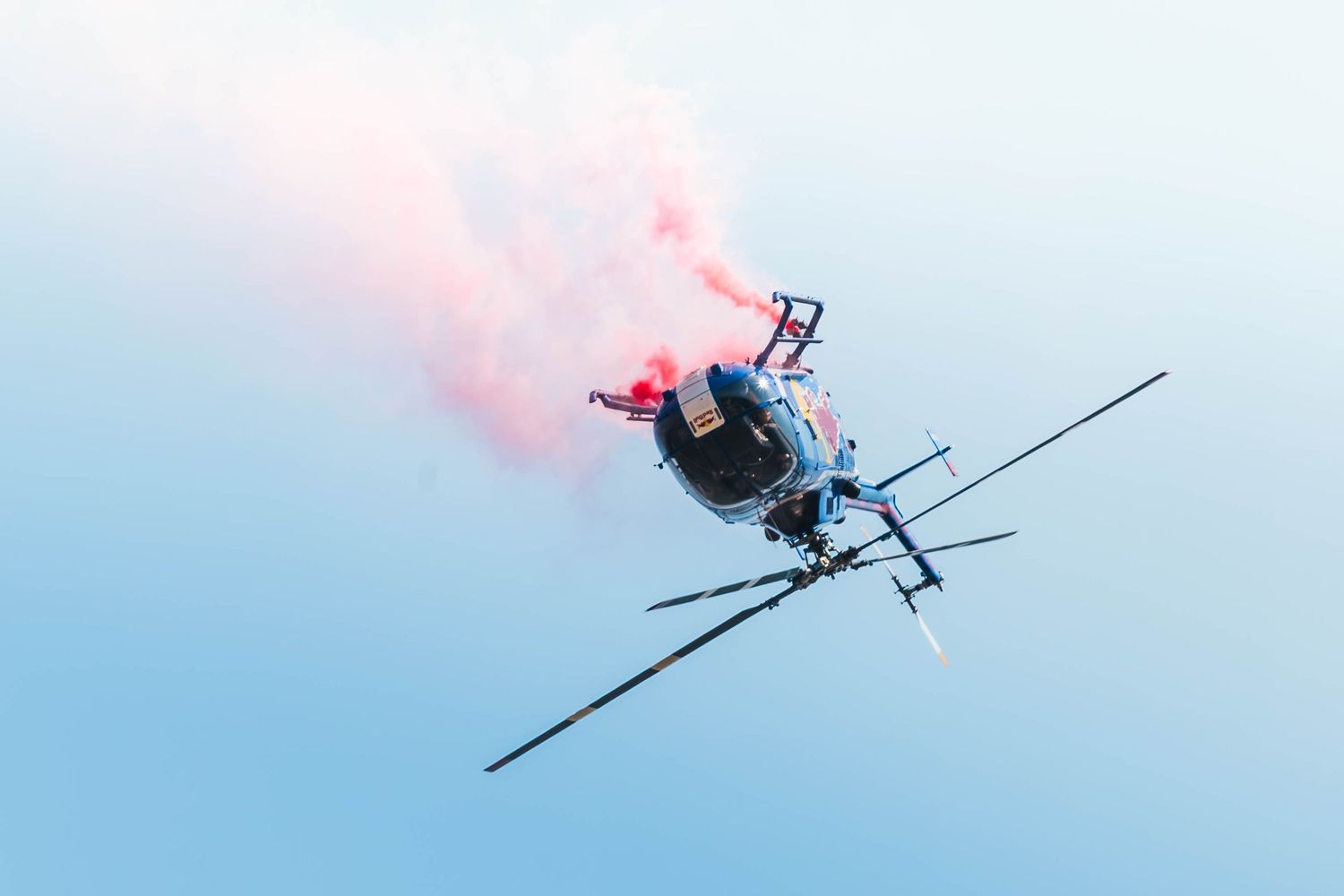 Red Bull Helicopter performs stunts at the 2026 McMinnville Air Show in McMinnville Oregon.