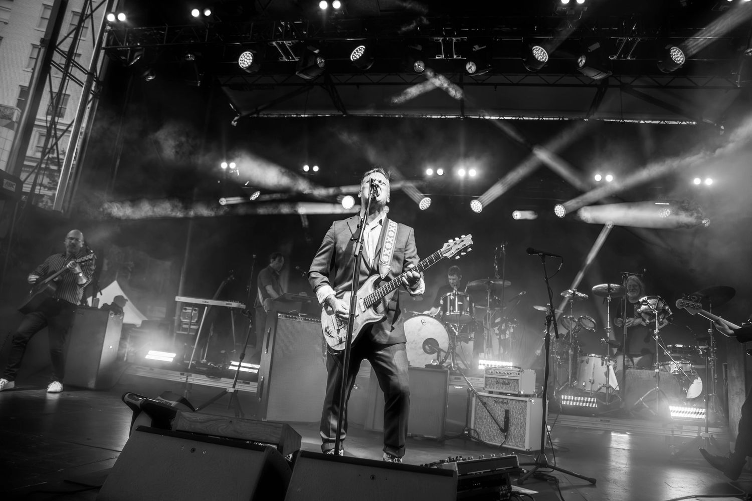 Concert photography featuring Modest Mouse at Pioneer Courthouse Square in Portland Oregon.