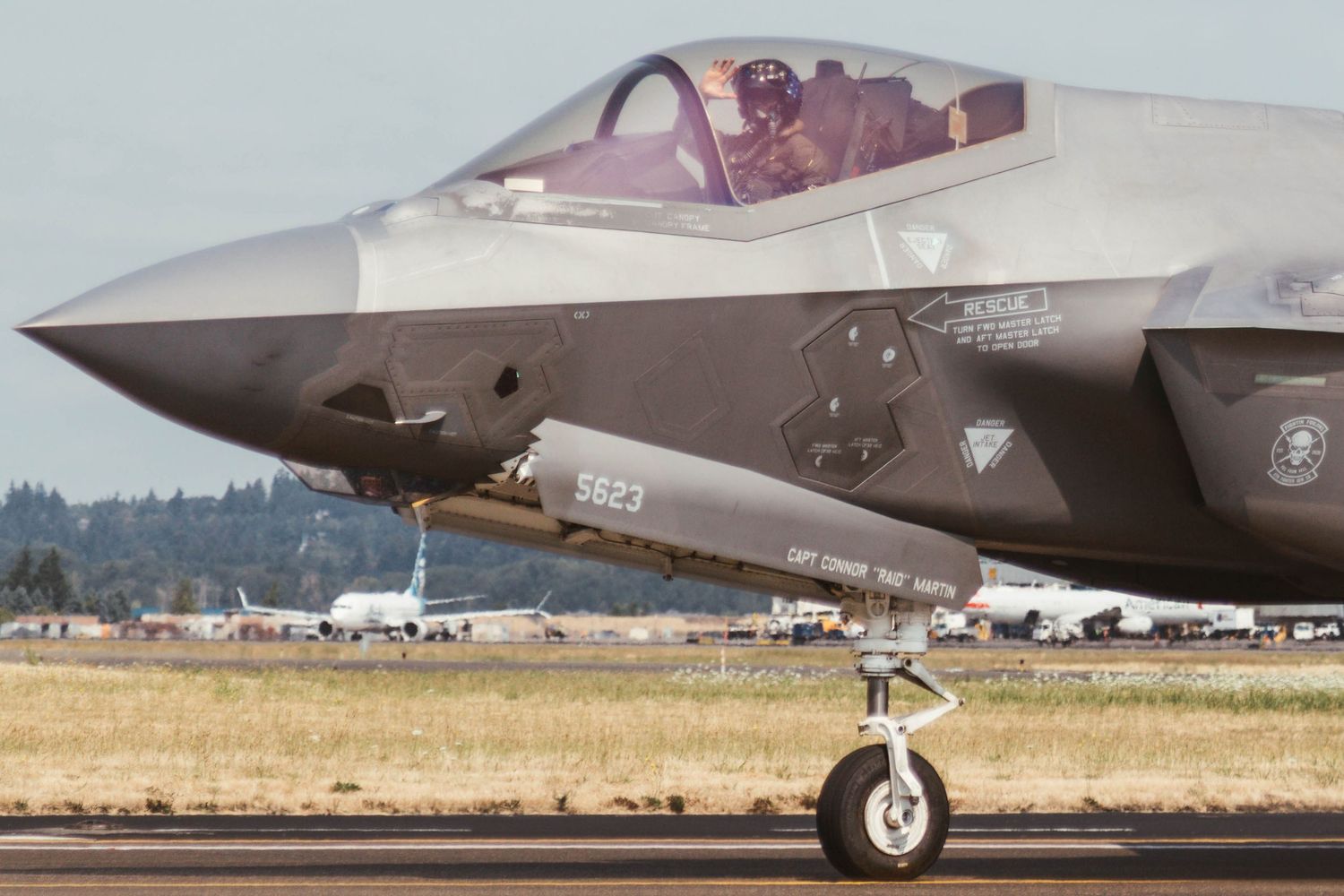 F-35 Lighting II taxiing at Portland Air National Guard Base.