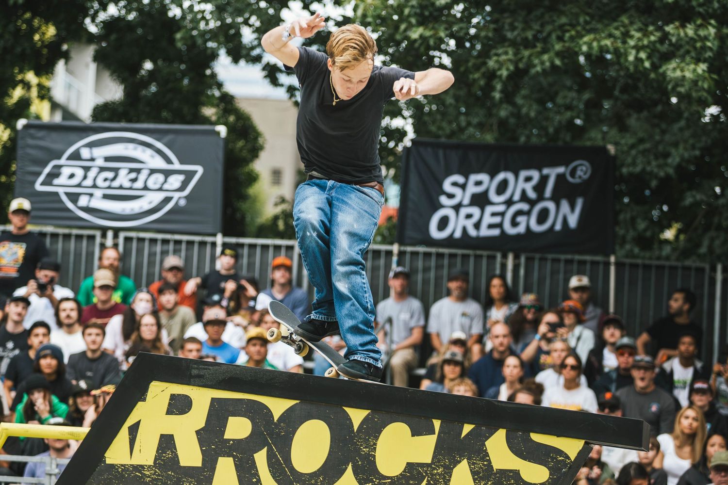 Skateboarders perform at the 2026 Rockstar Energy Open competition in Portland Oregon.