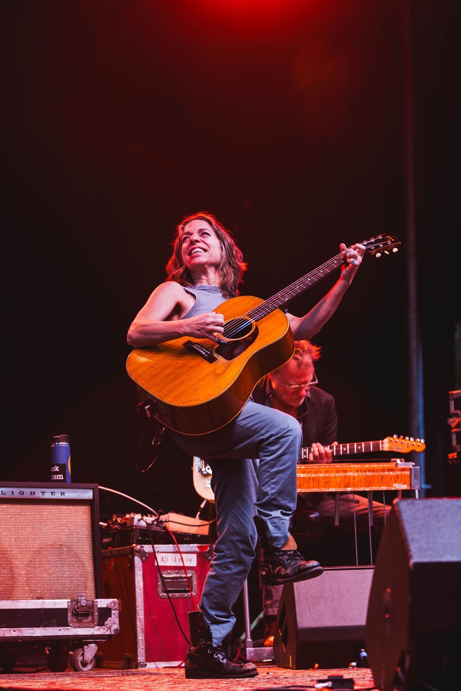 Concert photography featuring Ani DiFranco at Pioneer Courthouse Square in Portland Oregon.