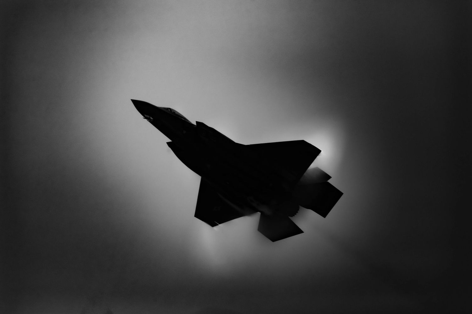 Black and white photo for a F-35 Lighting II Fighter Jet