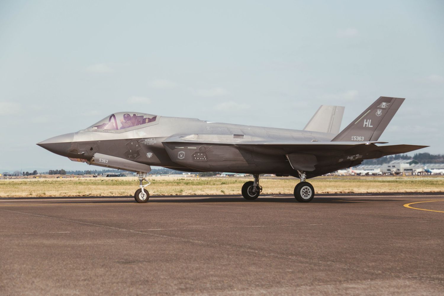 F-35 Lighting II taxiing at Portland Air National Guard Base.
