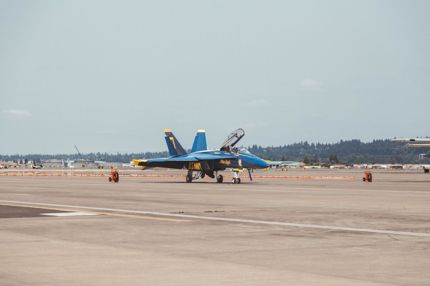 The U.S. Navy Blue Angels sit stationary on the ramp at Portland Air National Guard base at KPDX.