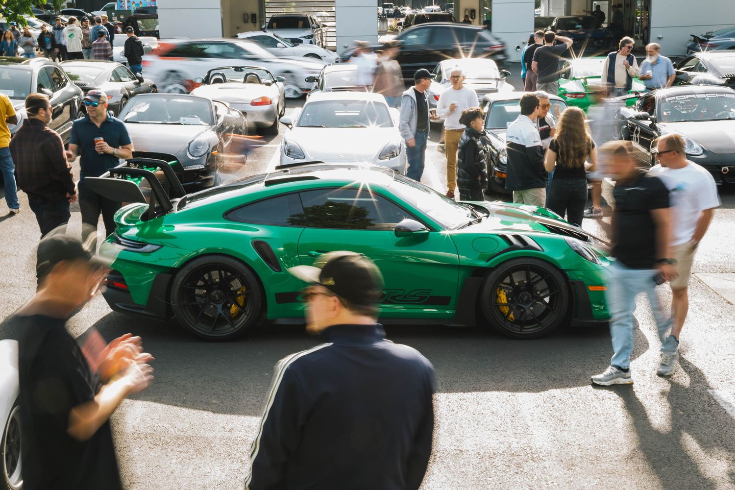Green 992 Porsche GT3RS at Porsche Beaverton Cars and Coffee.
