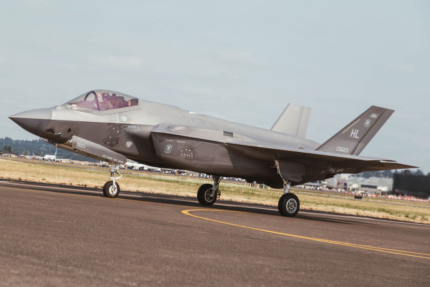 F-35 Lighting II taxiing at Portland Air National Guard Base.