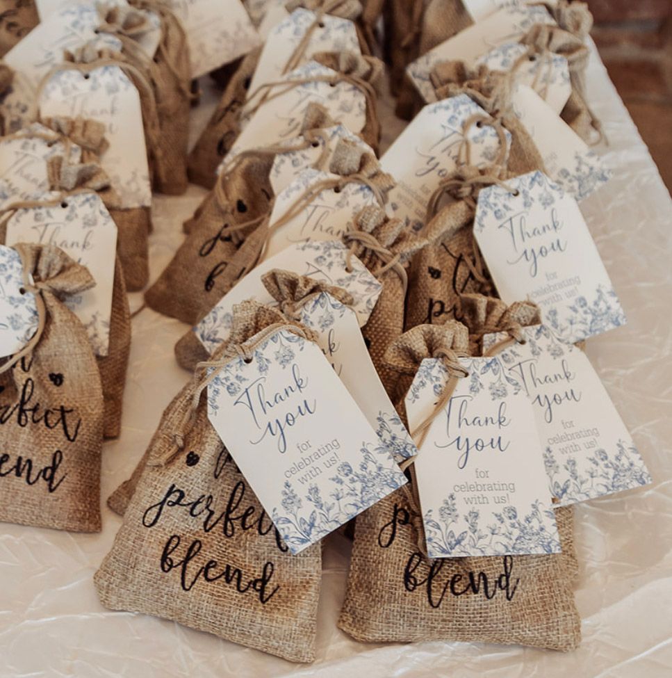 Rustic burlap wedding favor bags with 