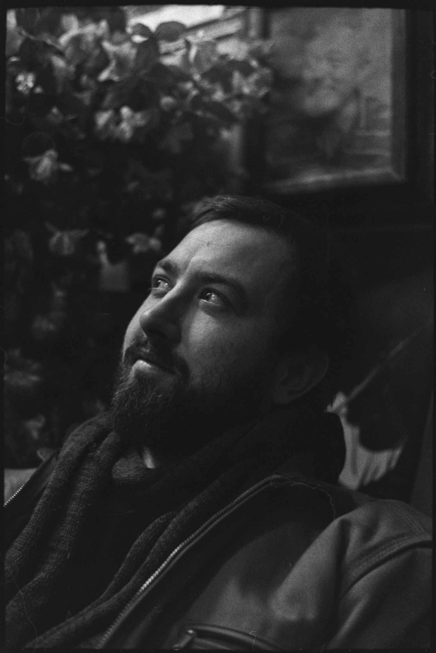 Black and white portrait of a man with beard