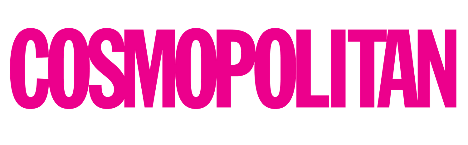 Cosmopolitan magazine bold pink logo on white background.