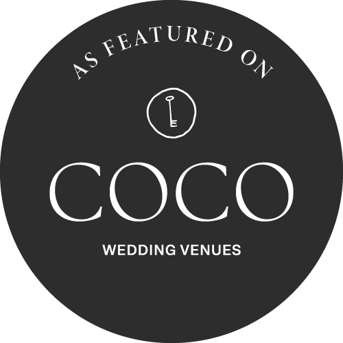As Featured On Coco Wedding Venues circular dark badge logo.