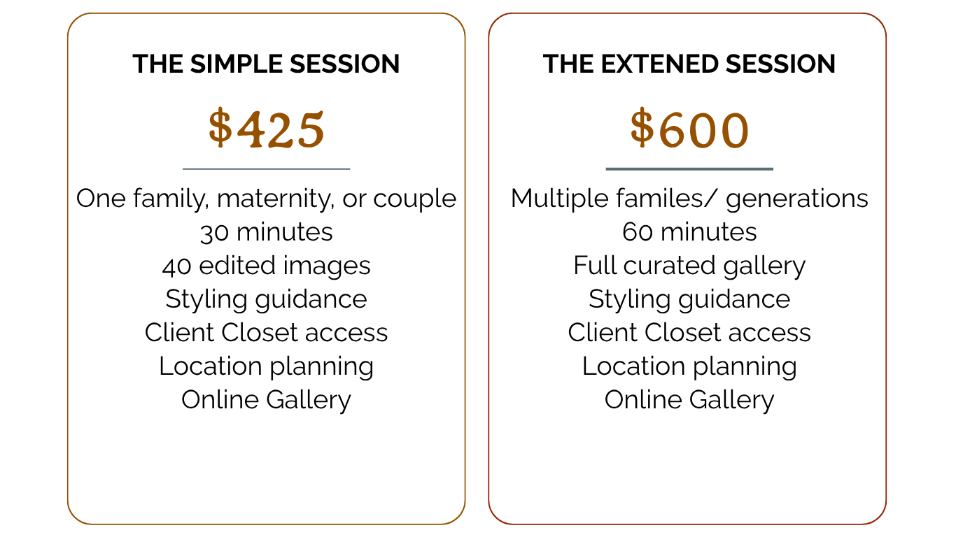 Photography session pricing for Jess Stitt Photo.  A Topeka, KS Family photographer