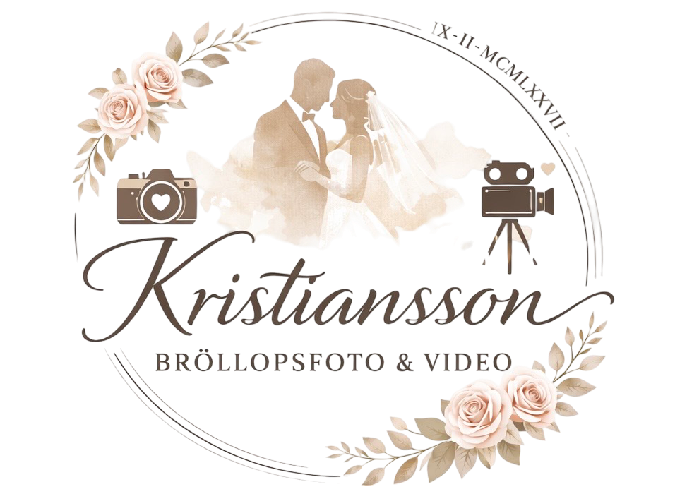 Wedding photography and videography logo design with floral elements and camera icons in soft brown watercolor tones.