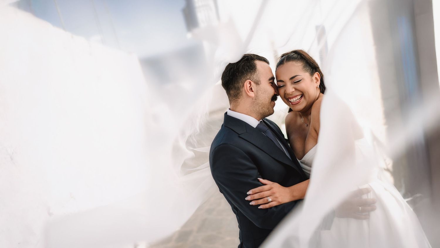 A series of tender wedding moments captured against a bright white background.