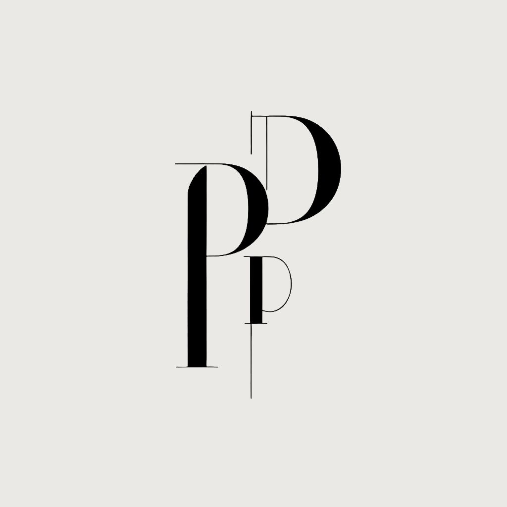 Elegant minimalist typography showing variations of letter P designs.
