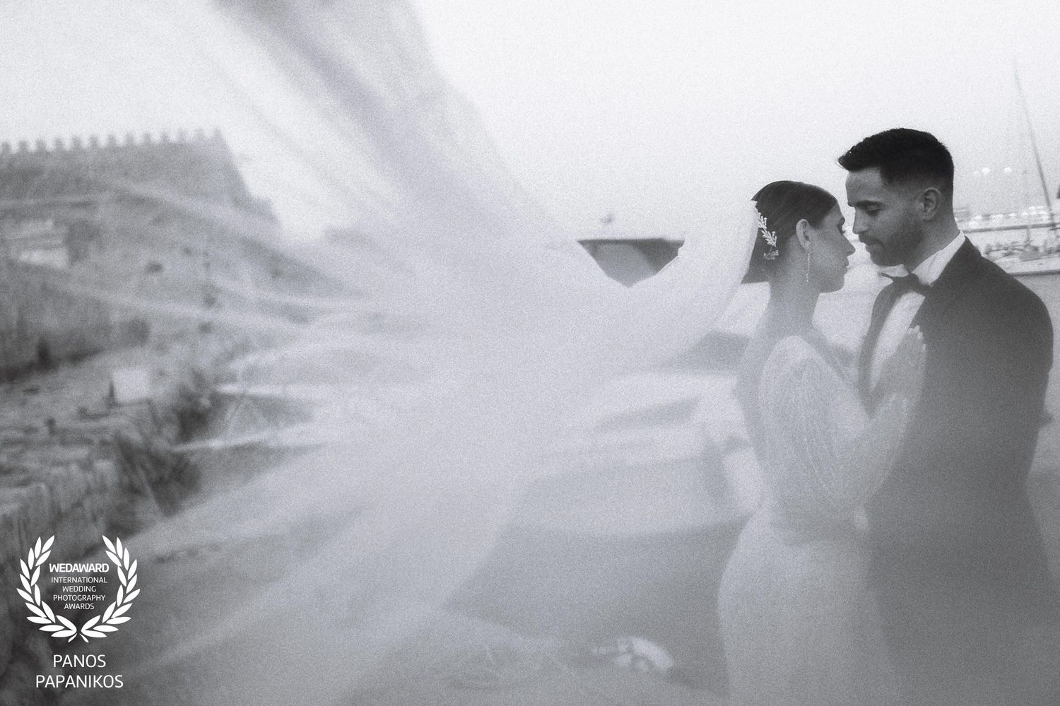 Ethereal wedding photography with soft focus and dreamy white veil effects.