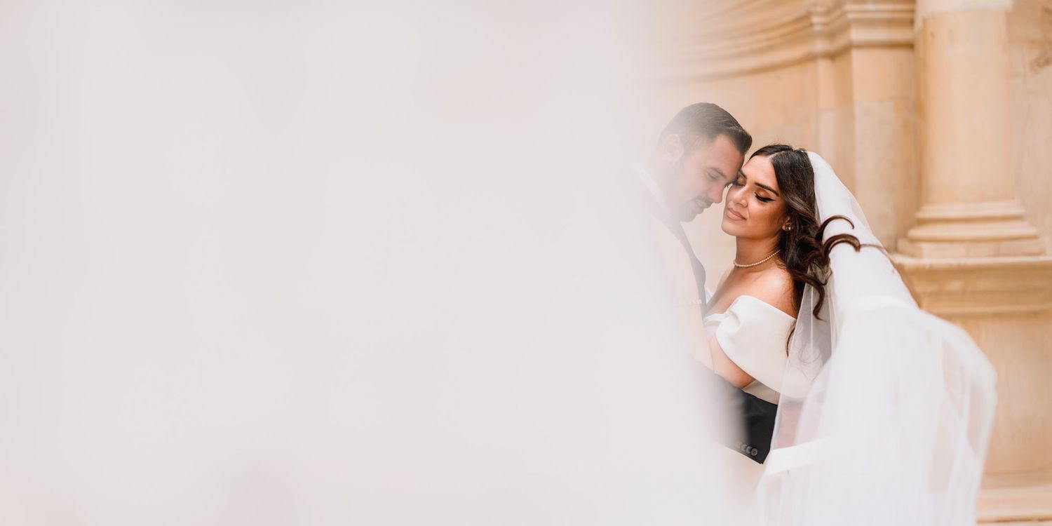 Soft, romantic wedding moments captured in a series of architectural frames.