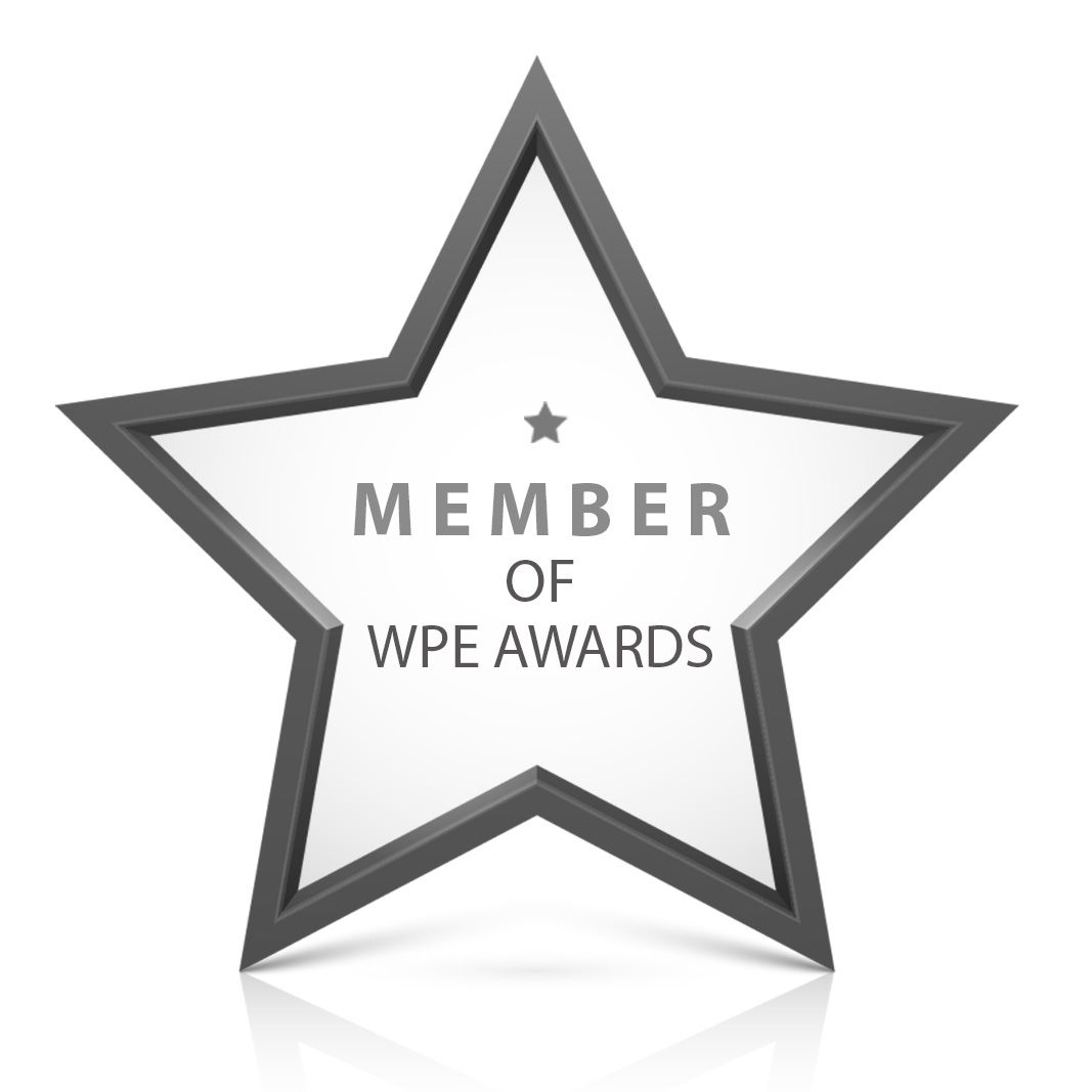 Series of minimalist star-shaped award member badges in gray.