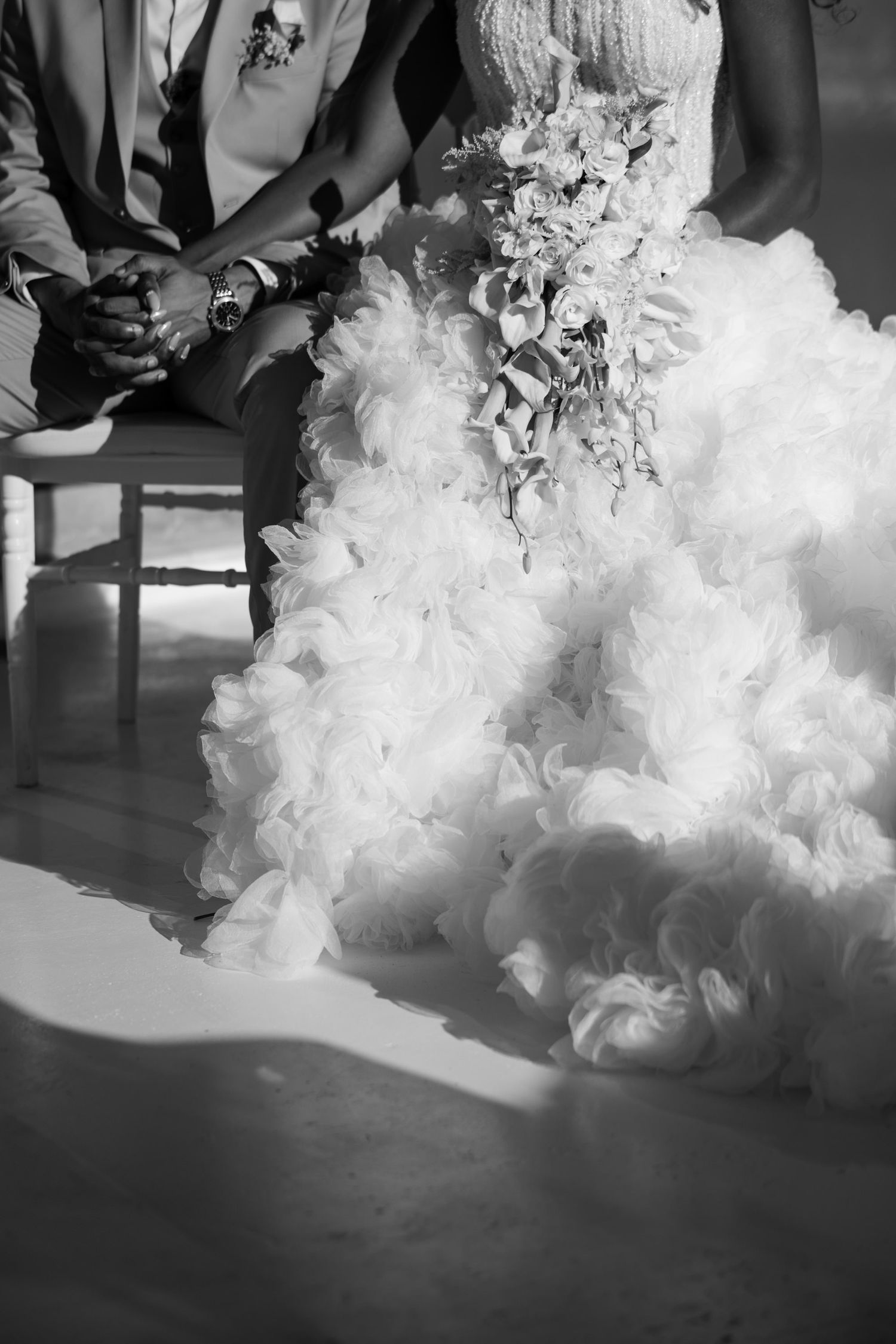 Ethereal white smoke or fog effects creating a dreamy atmosphere in black and white.