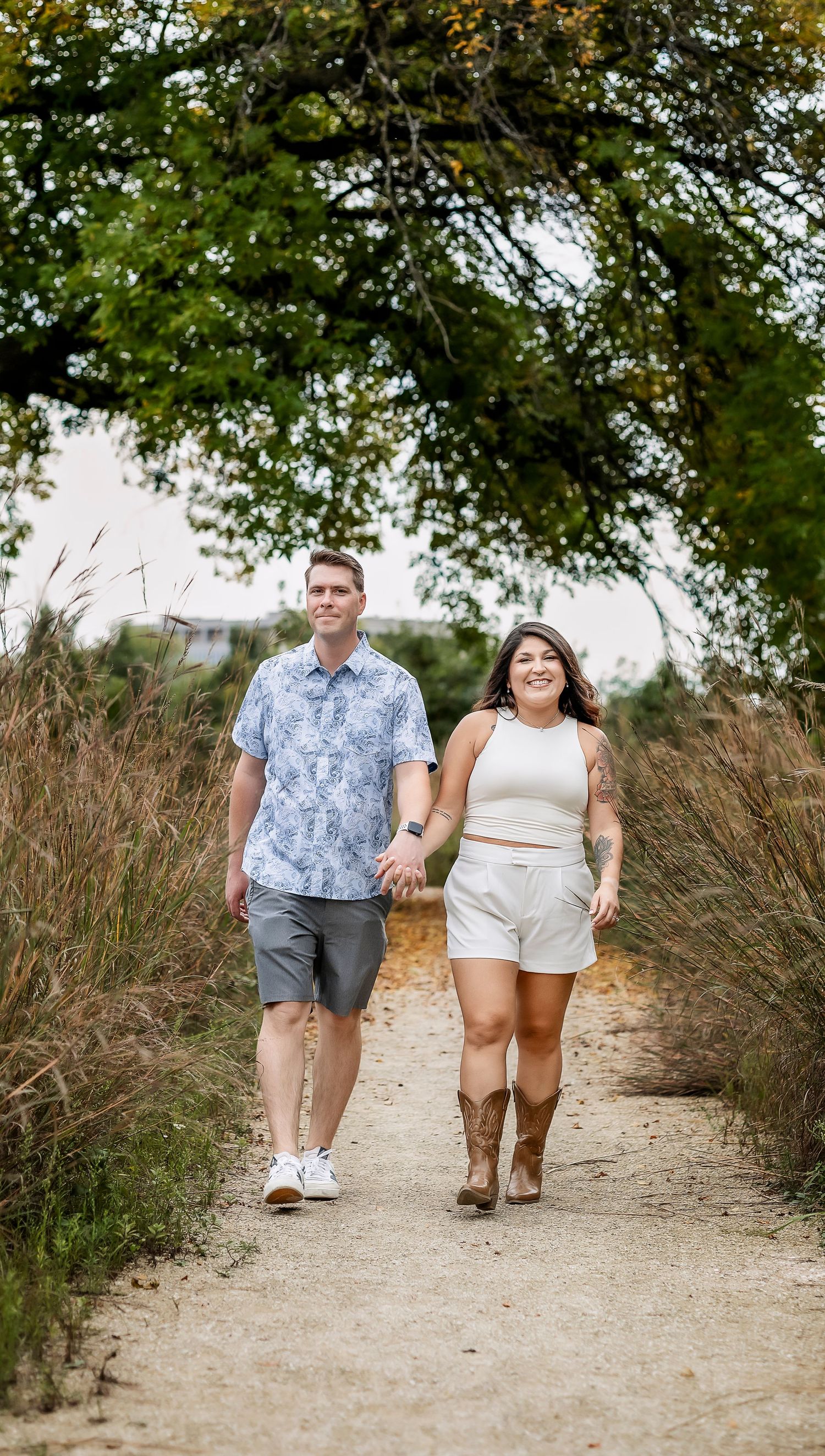Couple walking down a path