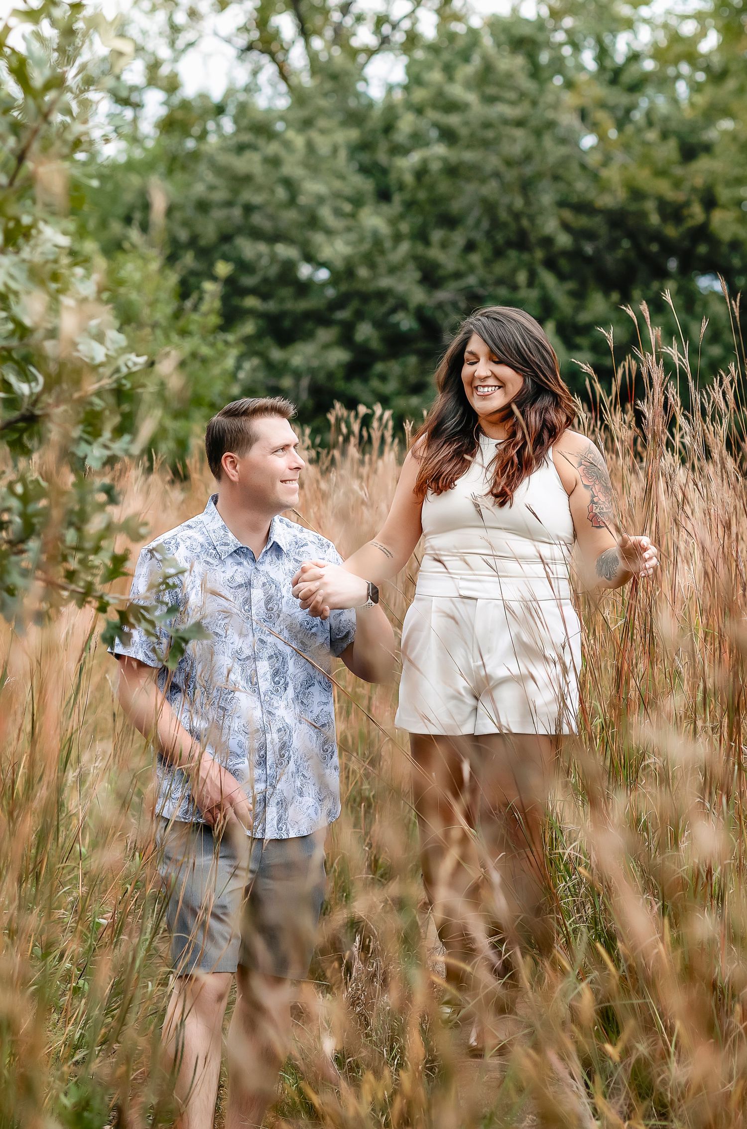 Man walking with his girl in a prairie