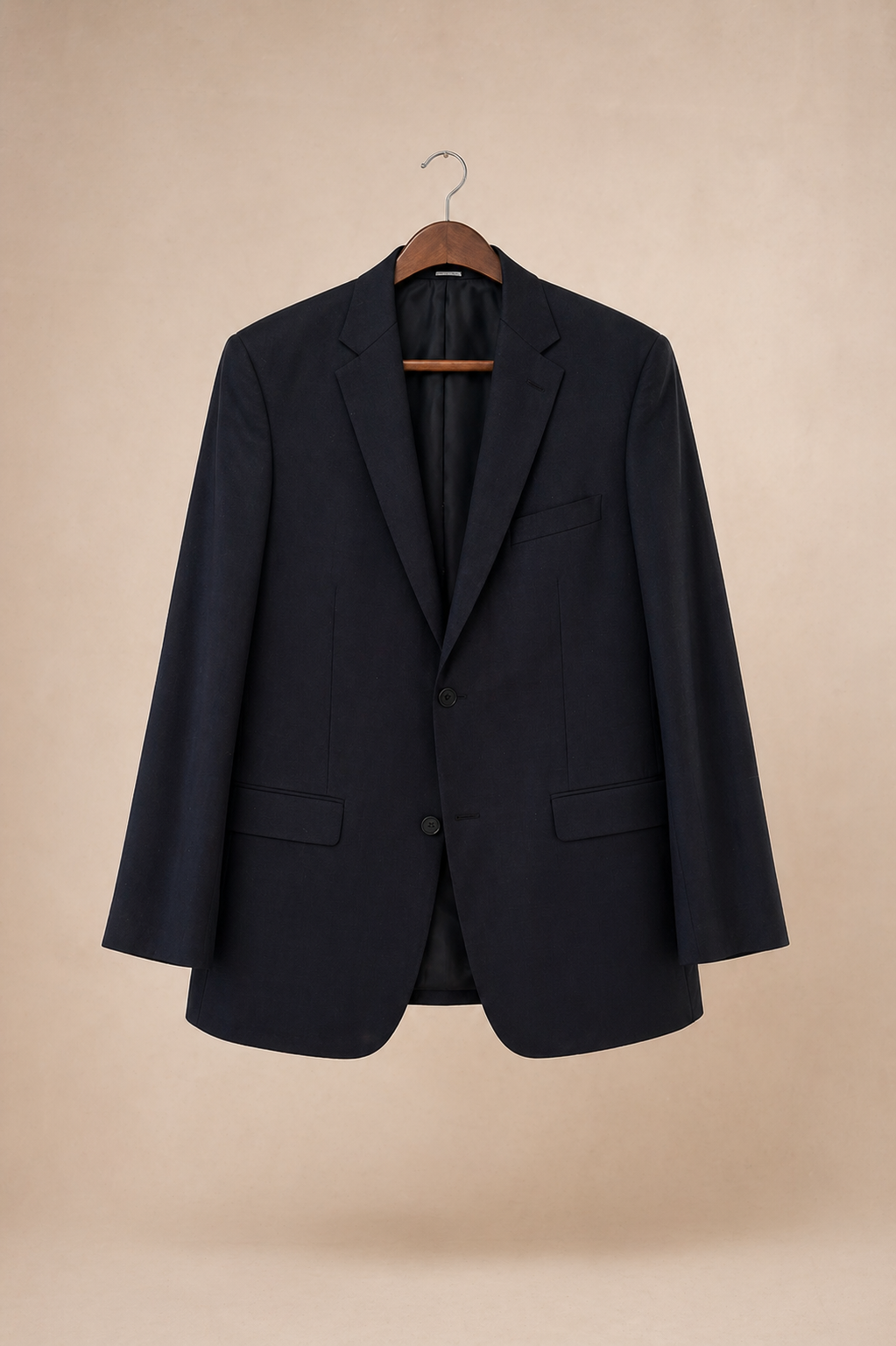 Navy blue single-breasted  suit jacket.
