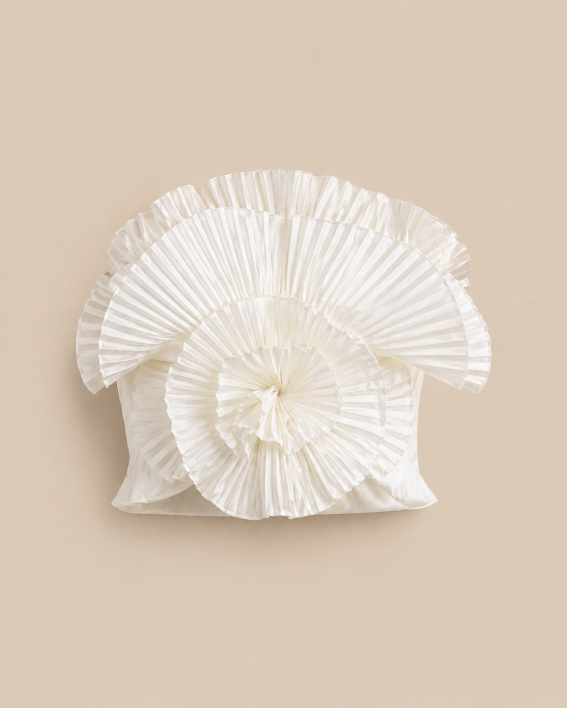 Ivory pleated ruffle crop top.