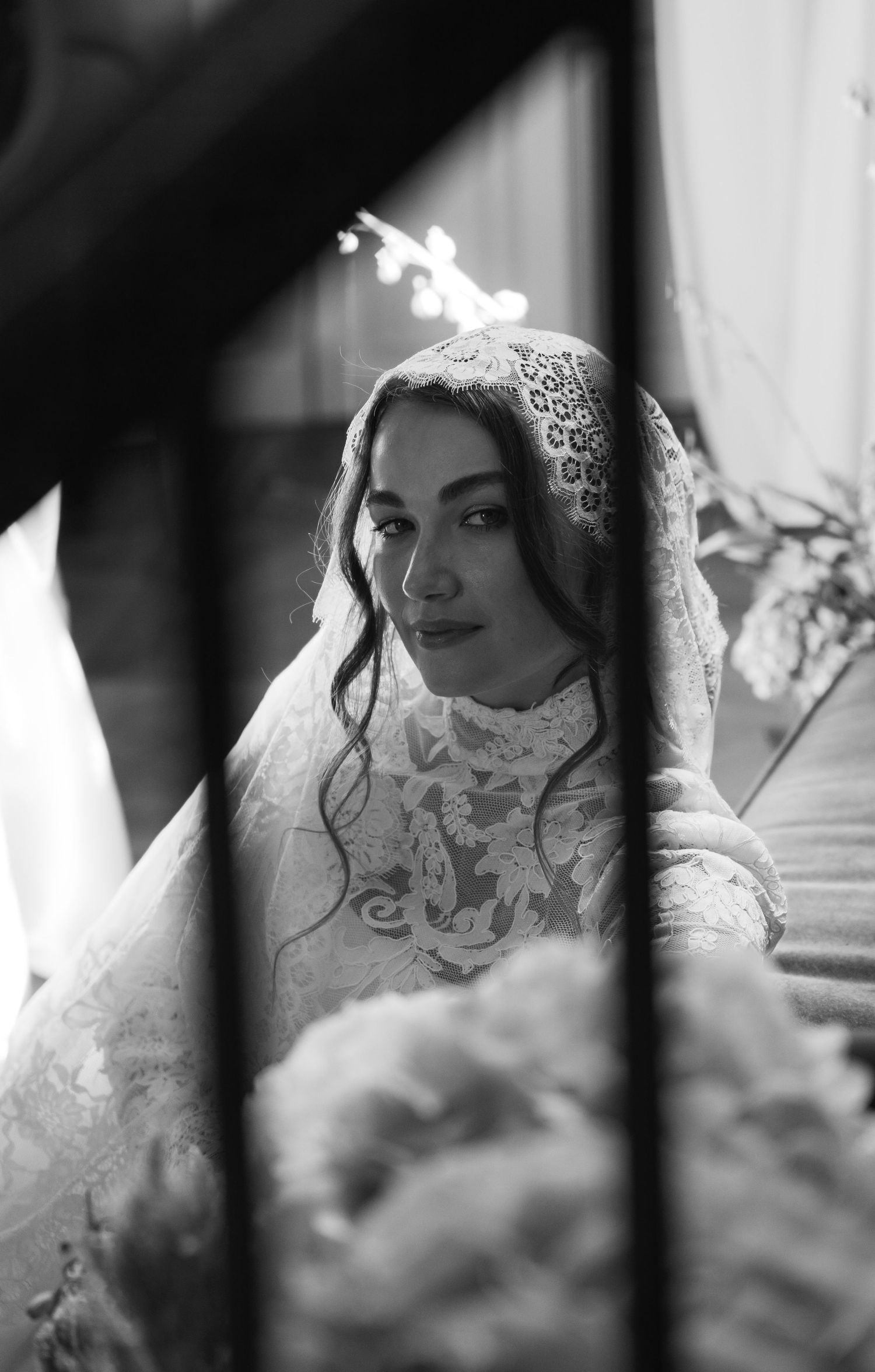 Mantilla lace veil. Vintage wedding photography. Editorial wedding photography