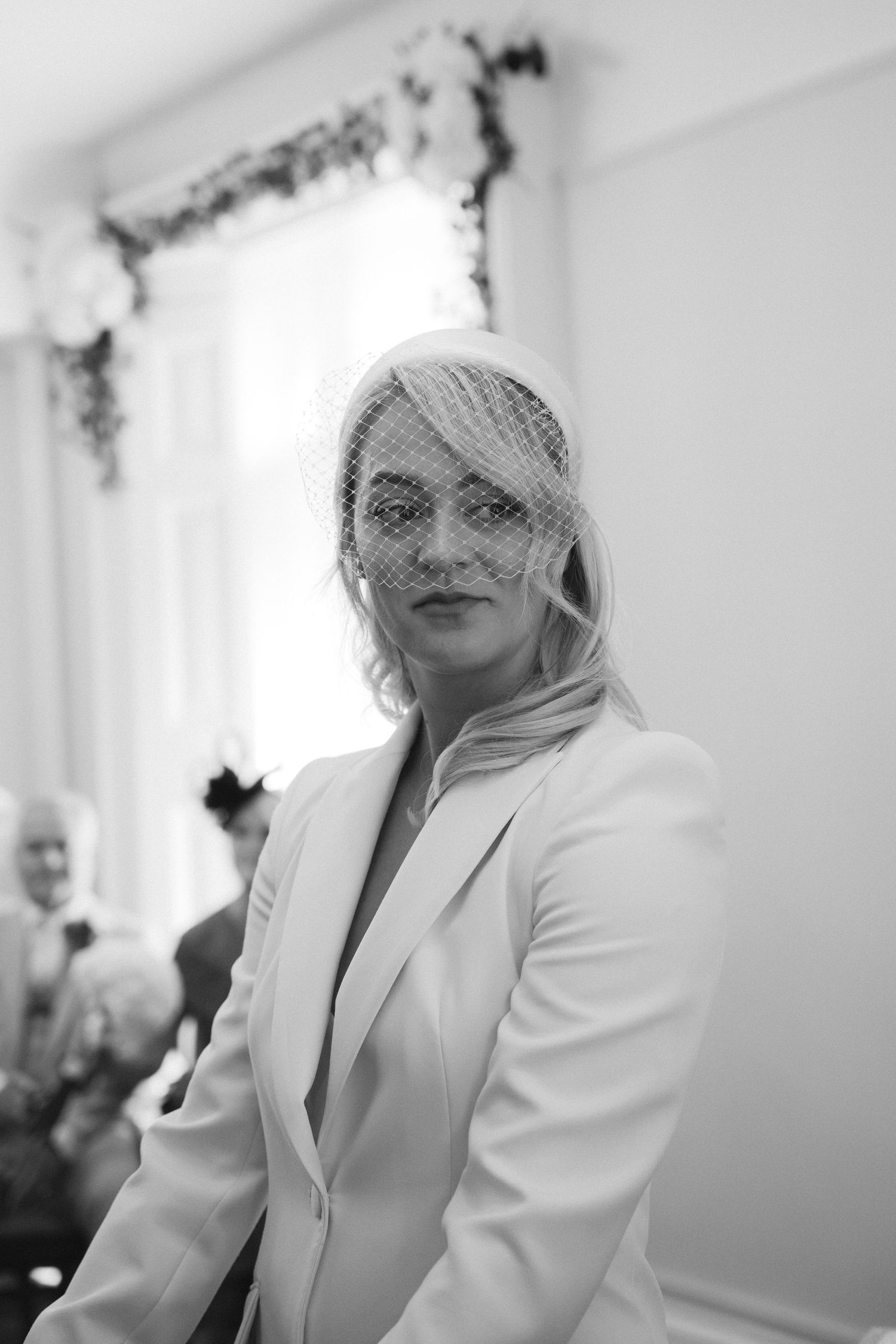 Happy moments at the alter. Birdcage veil