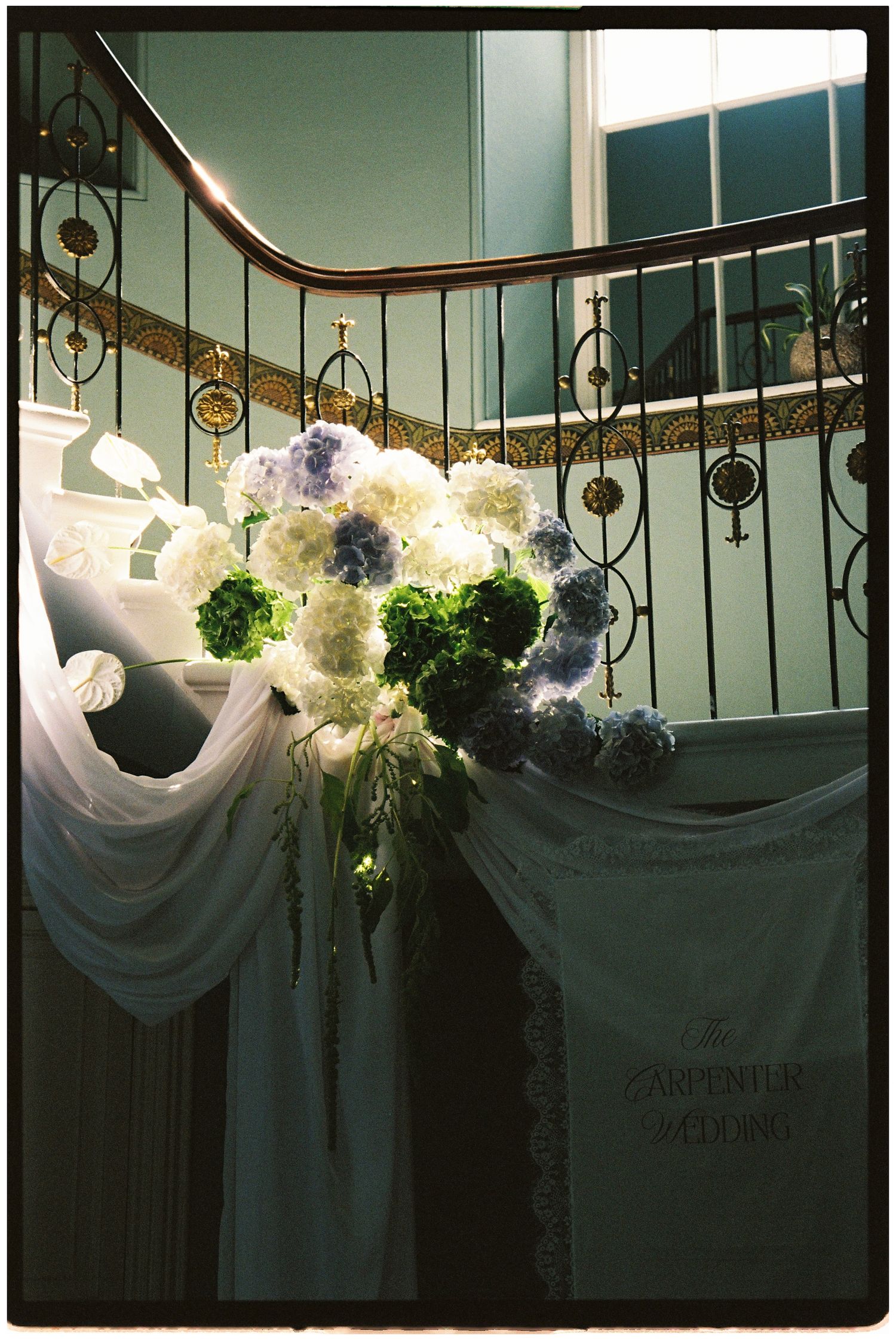 Wedding bouquets on staircase