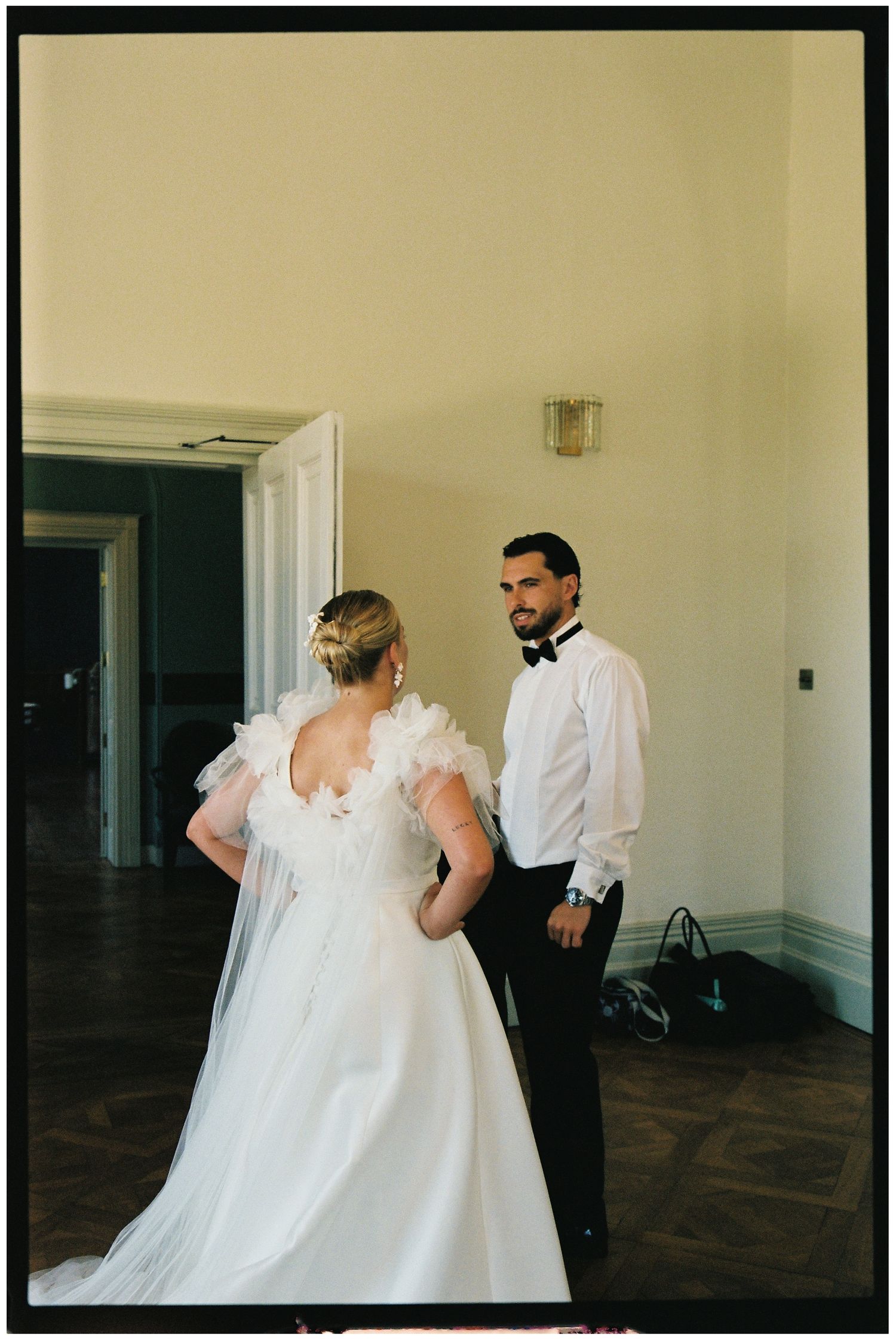 Bride and groom just after the ceremony at Henlade house on 35mm film.