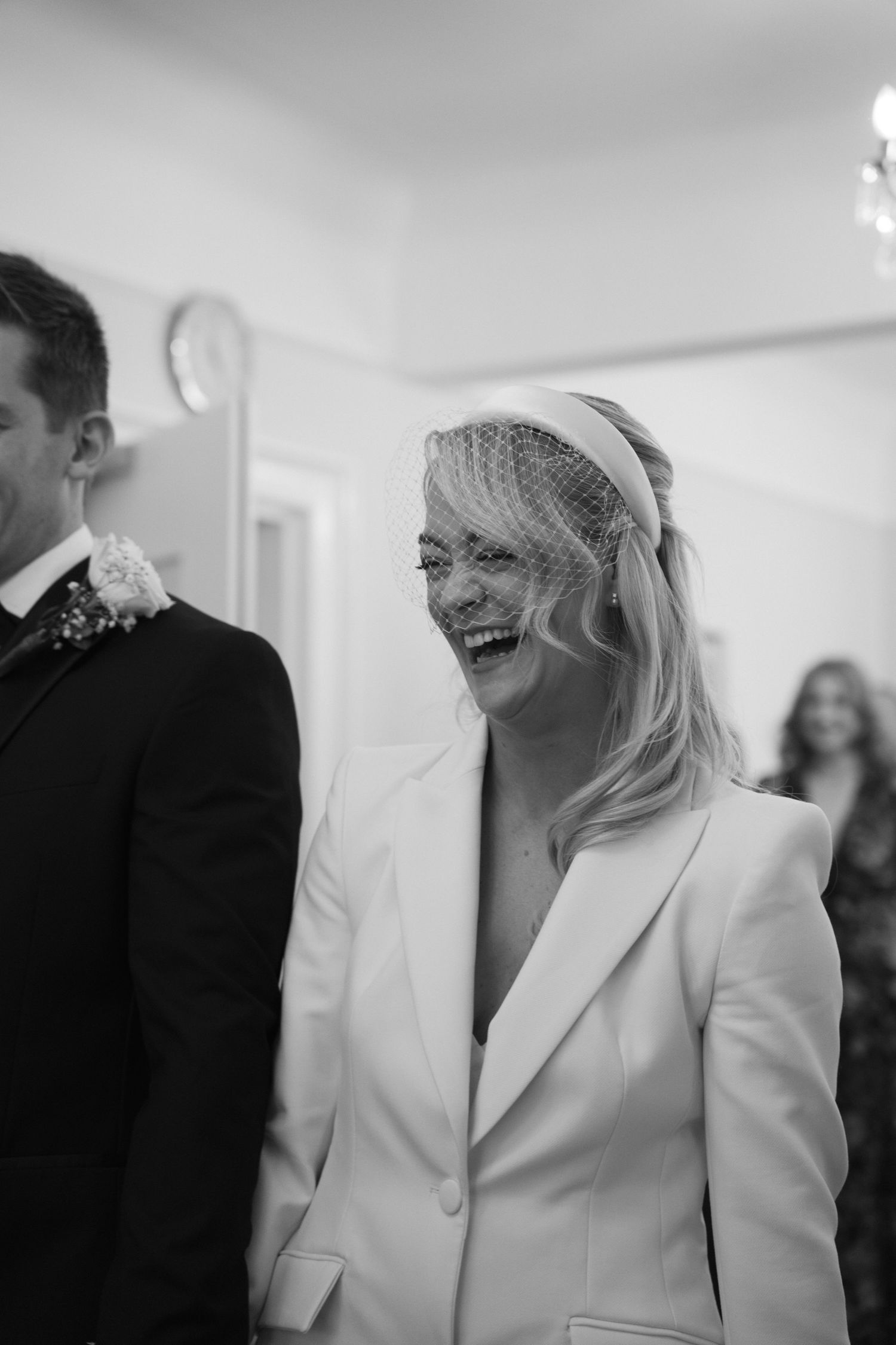 Happy moments at the alter. Birdcage veil