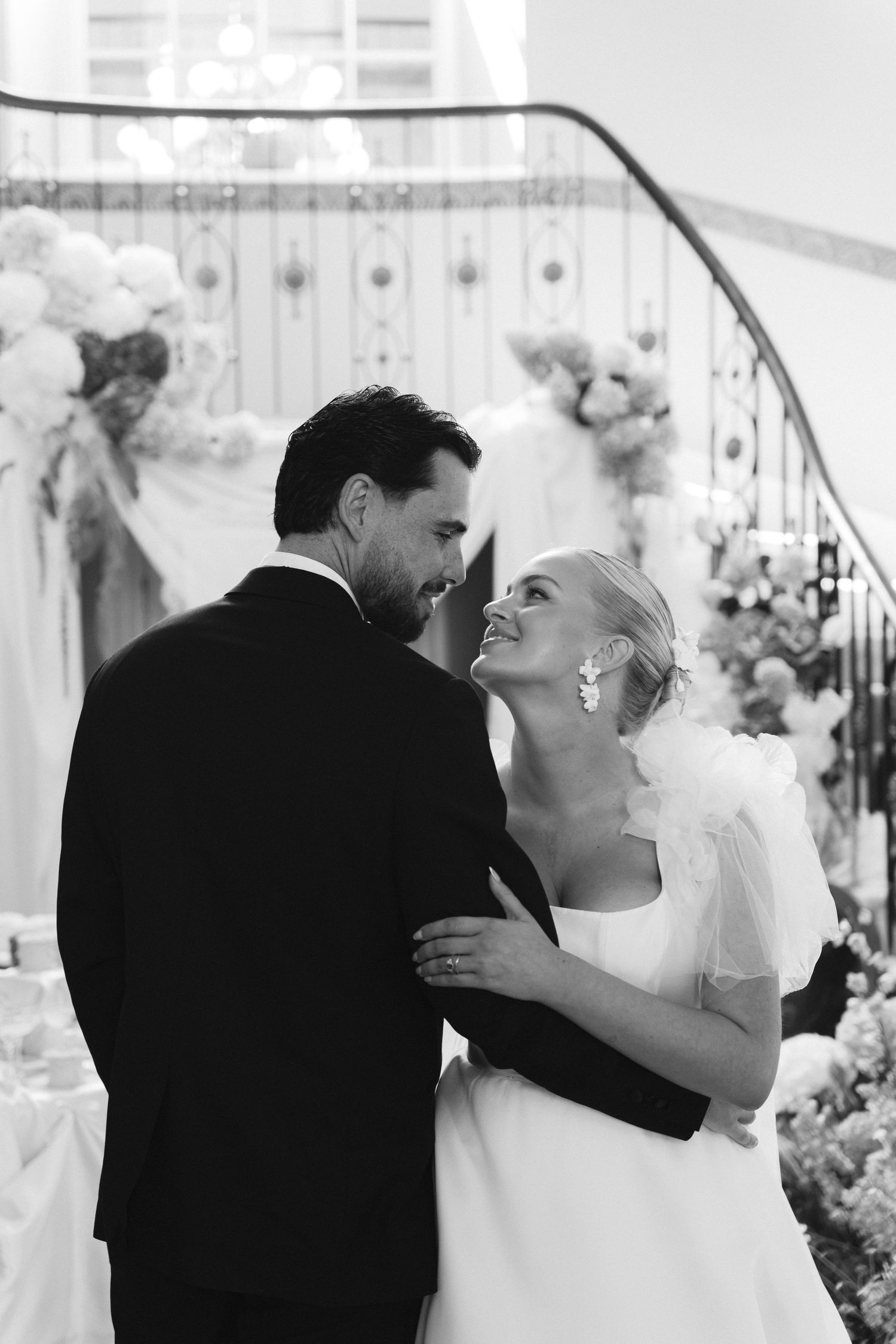 Timeless bride and groom black and white wedding portrait