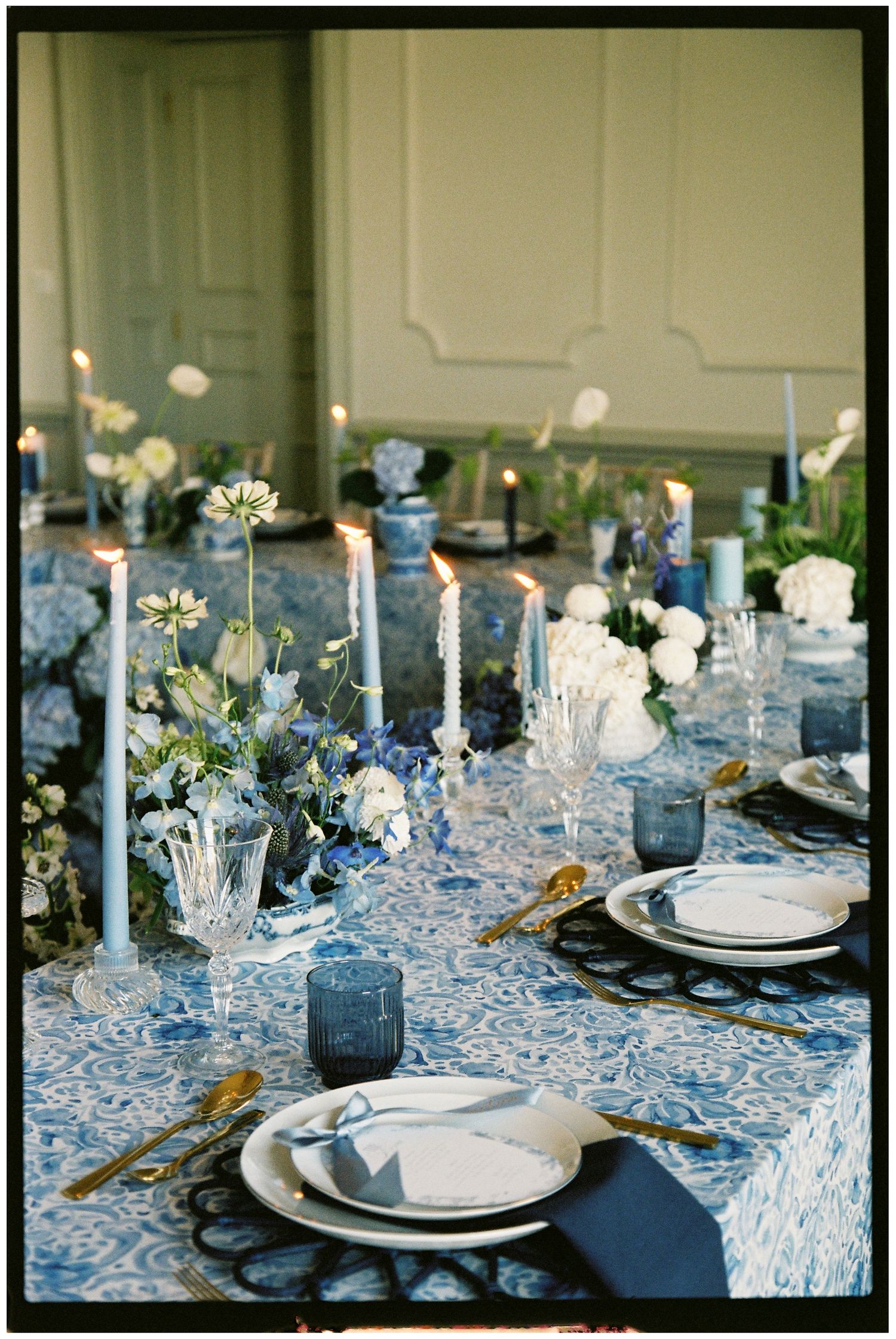 Wedding dining table set up on 35mm film