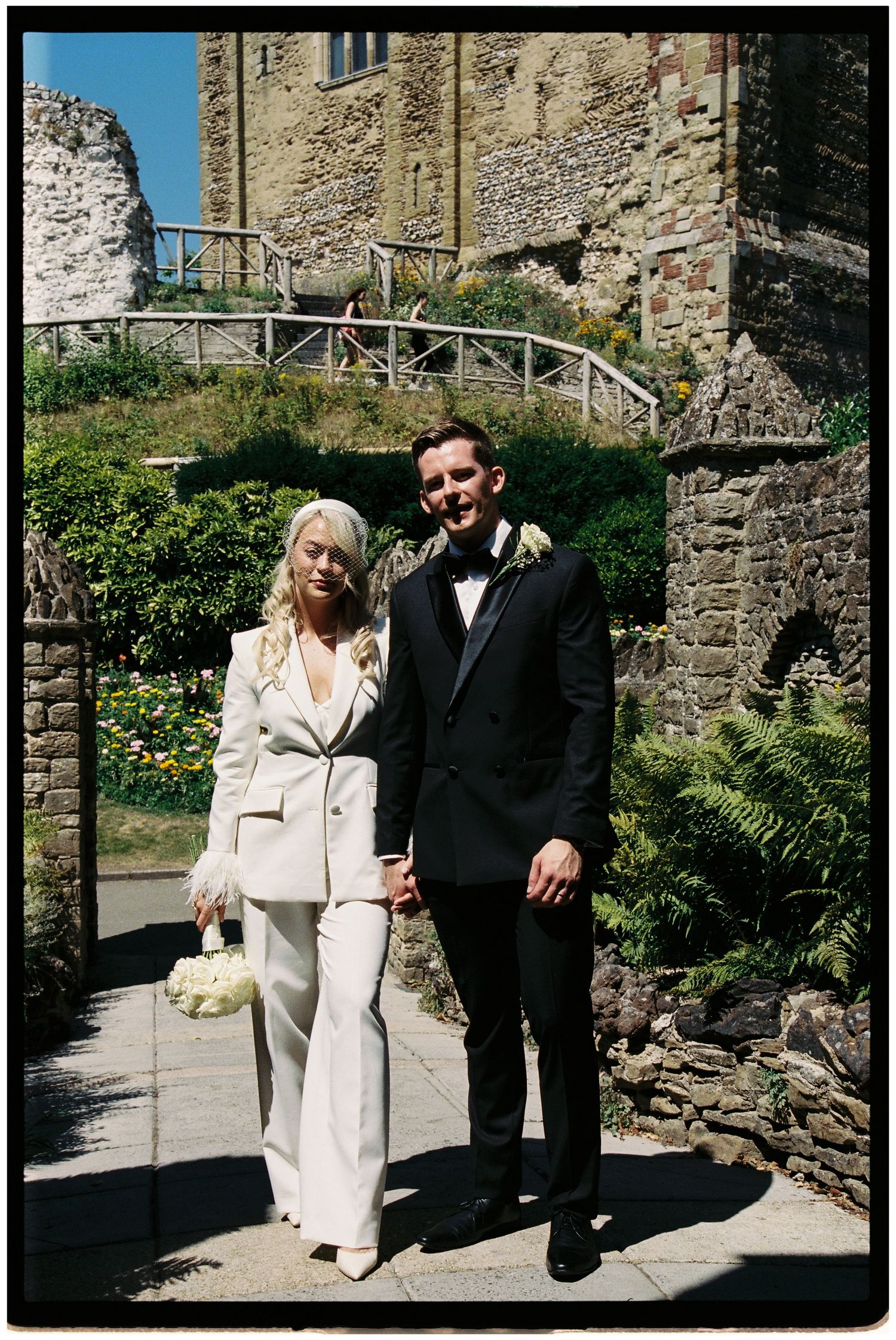 Wedding portrait on 35mm film at Guildford Castle.