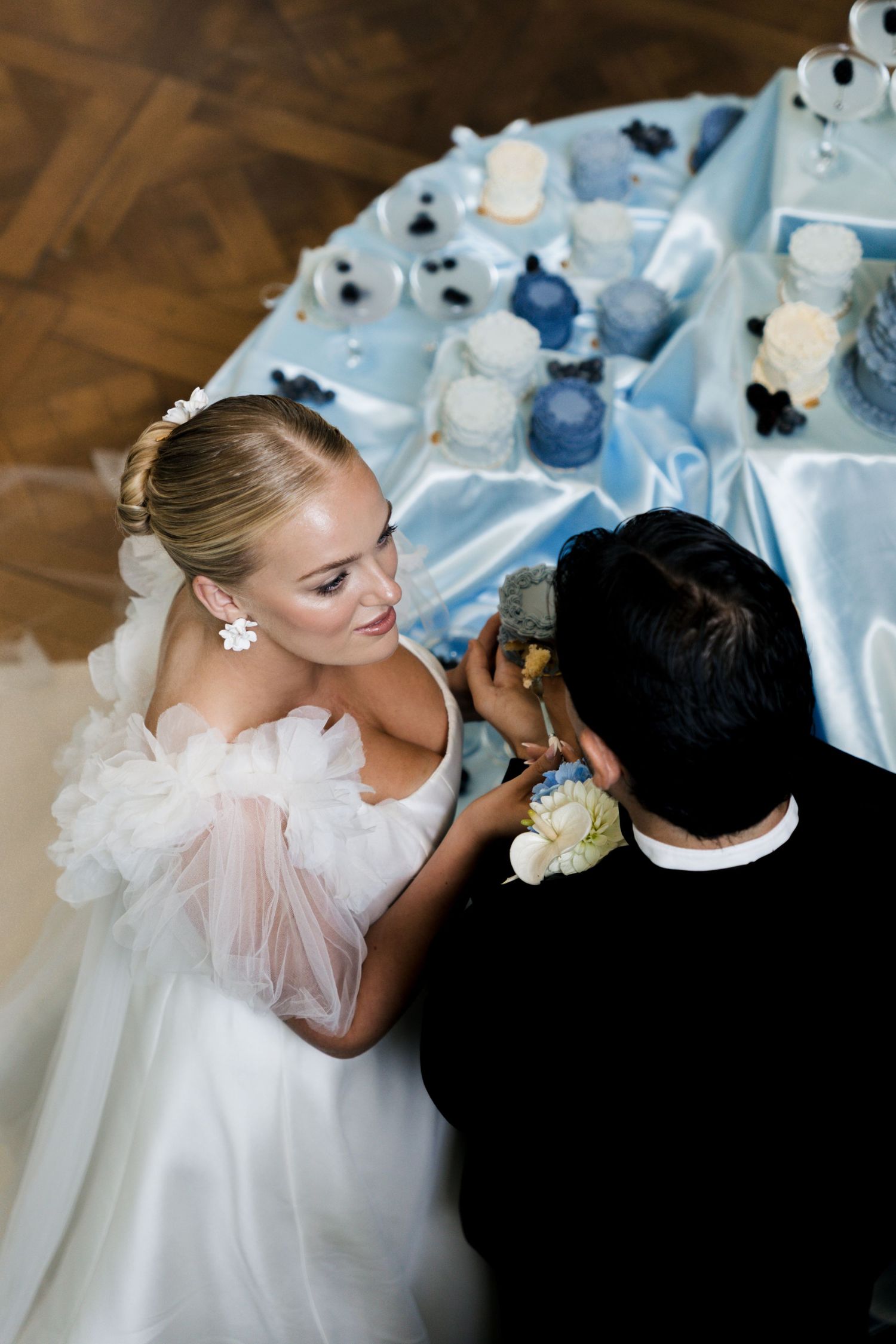 Photo of the bride and groom from above