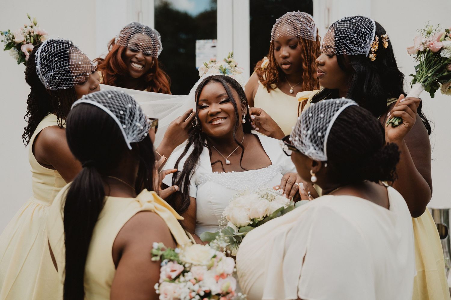 Wedding celebration with joyful moments captured in black and white photography.