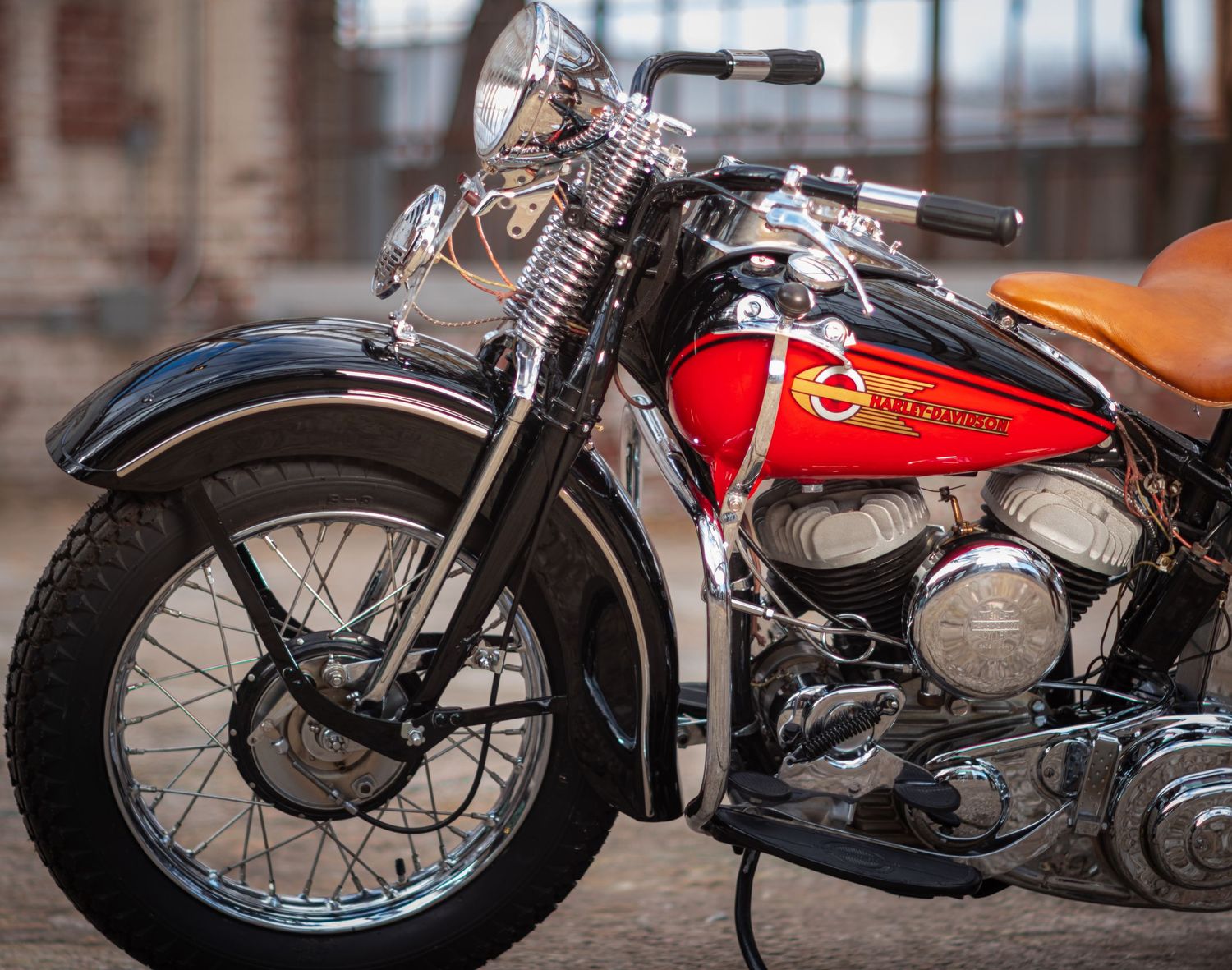 Detail shots showing various chrome components and mechanical parts of vintage motorcycles.