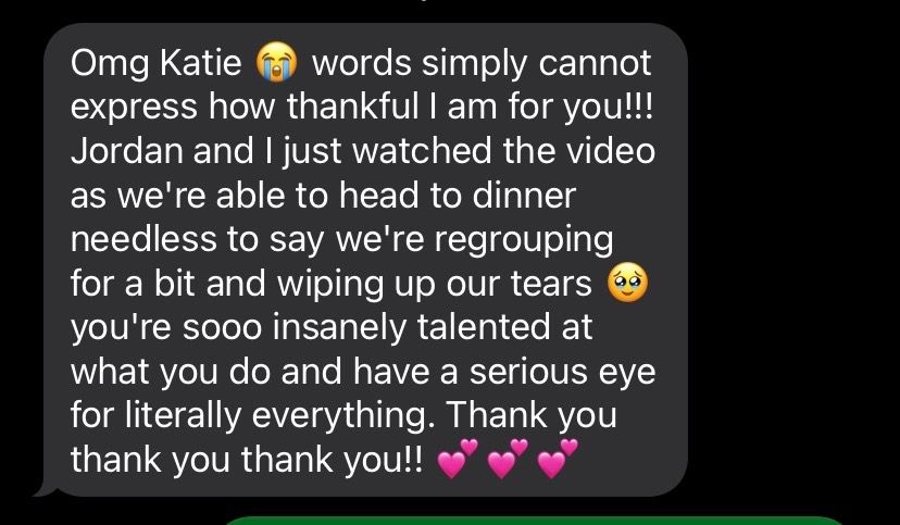 Three text message bubbles showing an emotional conversation with expressions of gratitude and crying emojis.
