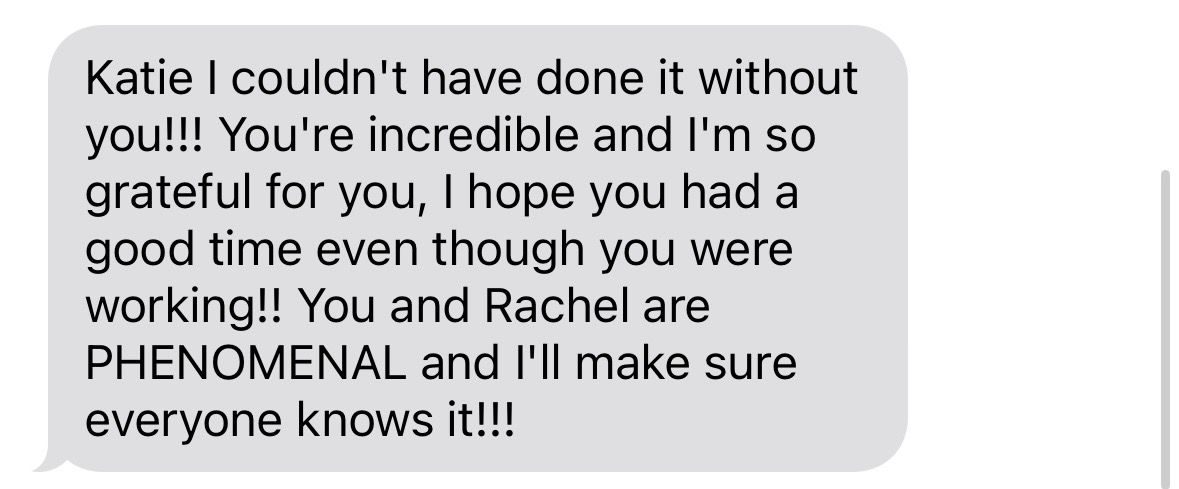 A series of text messages expressing gratitude and appreciation with light gray message bubbles on a white background.