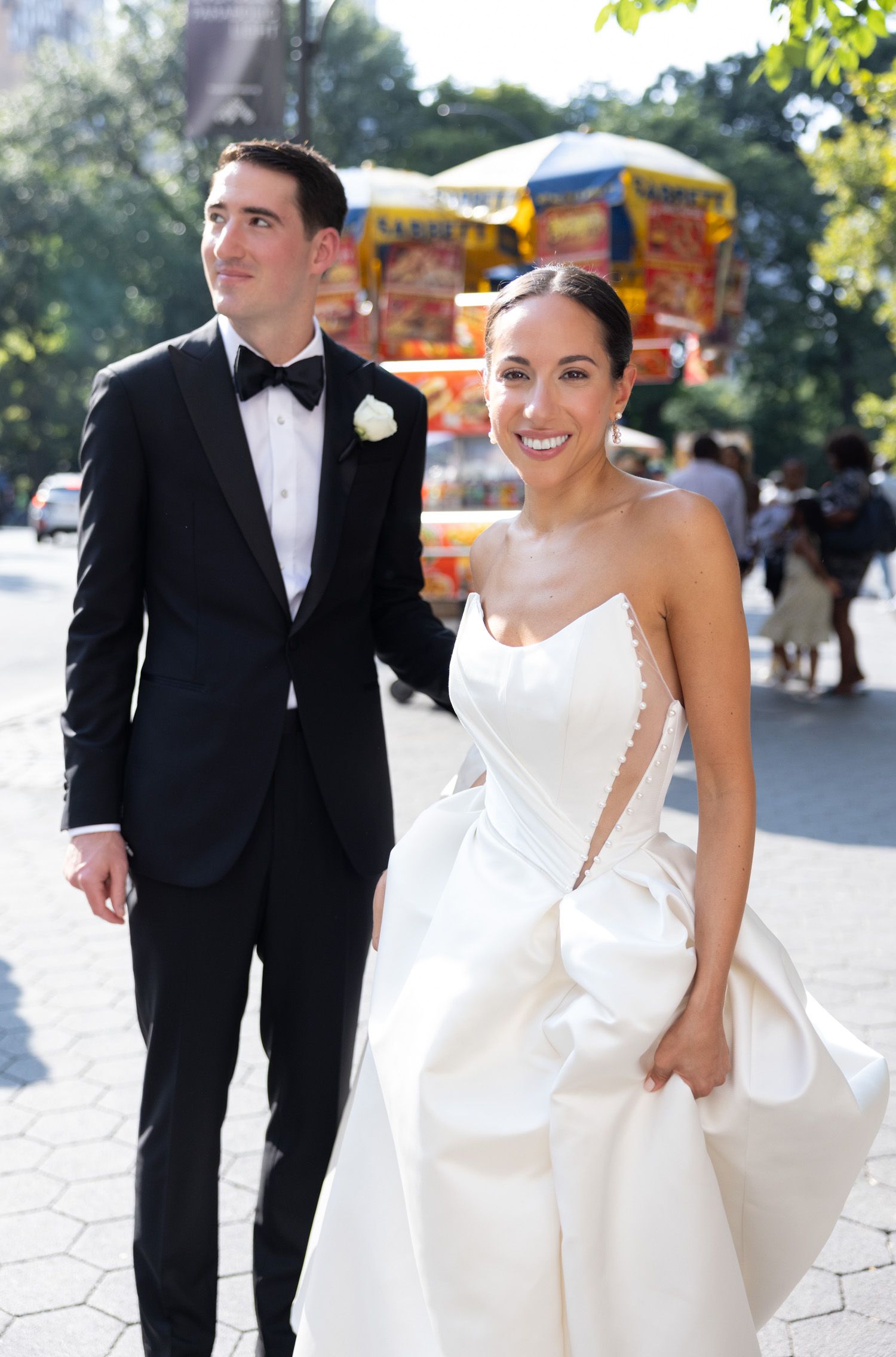 Couple smiling near Central Park in NYC