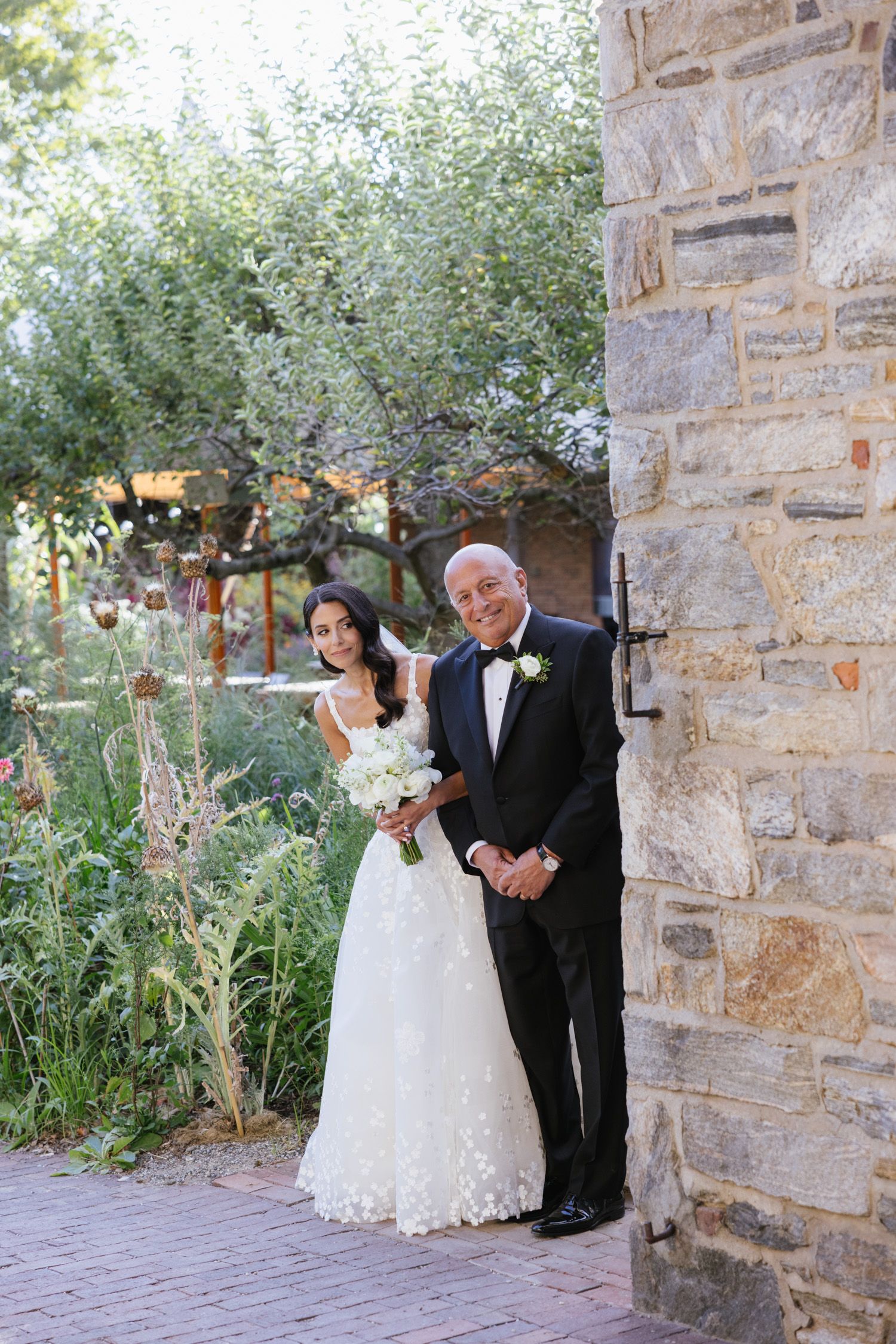 Bride with her father before the ceremony at Blue Hill at Stone Barns wedding