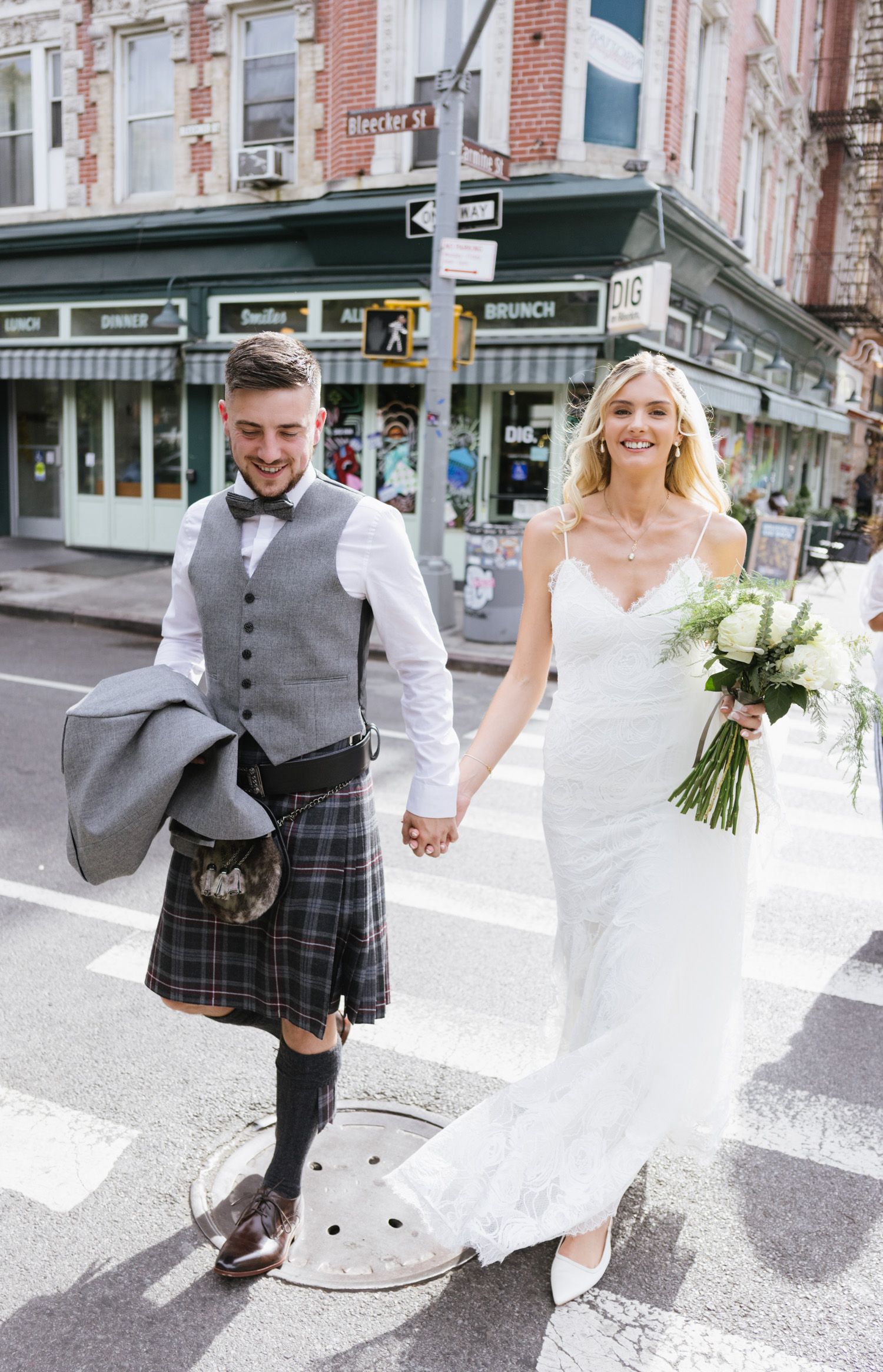 Couple crossing the street in NYC