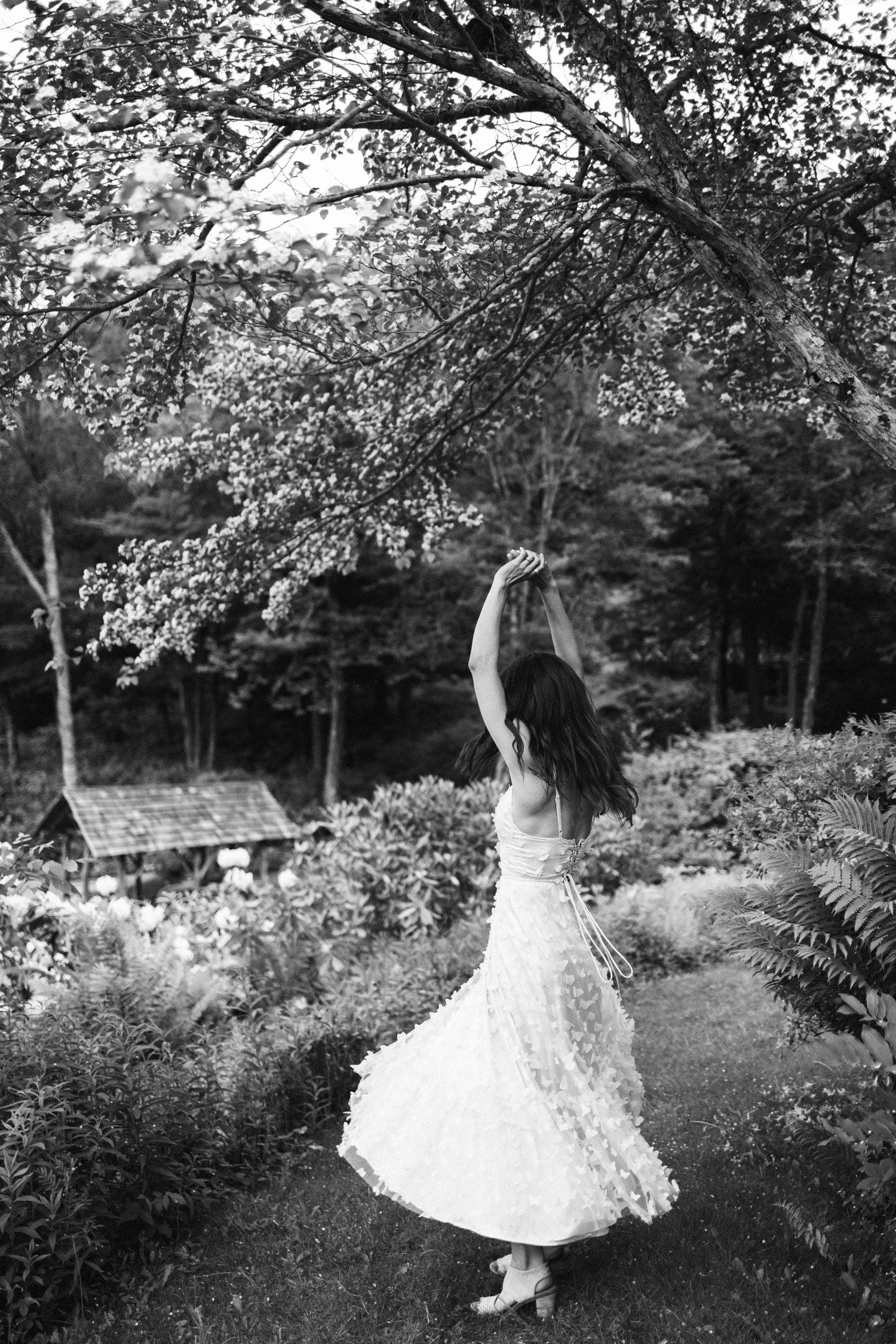 Bride twirling before Rose Hill Farm wedding