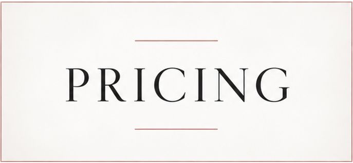 Elegant pricing sign with minimalist design featuring the word PRICING in bold serif font on a cream background.