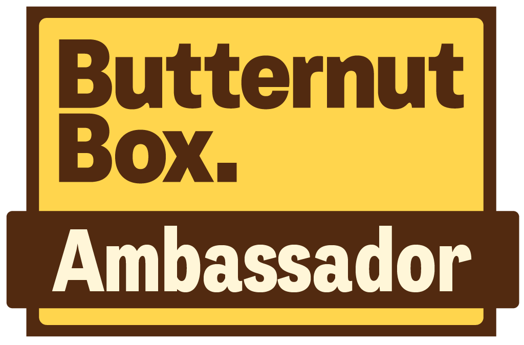 A collection of yellow and brown Butternut Ambassador brand logos and text designs arranged in a grid pattern.