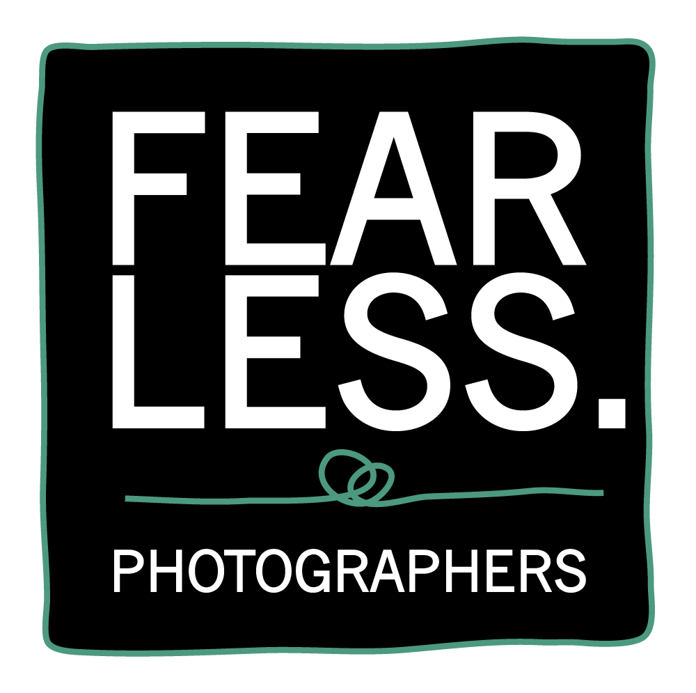 Several minimalist logo designs for photography businesses featuring text and simple shapes in black and teal colors.