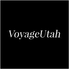 Black square logo design with VoyageUtah text written in elegant white typography.