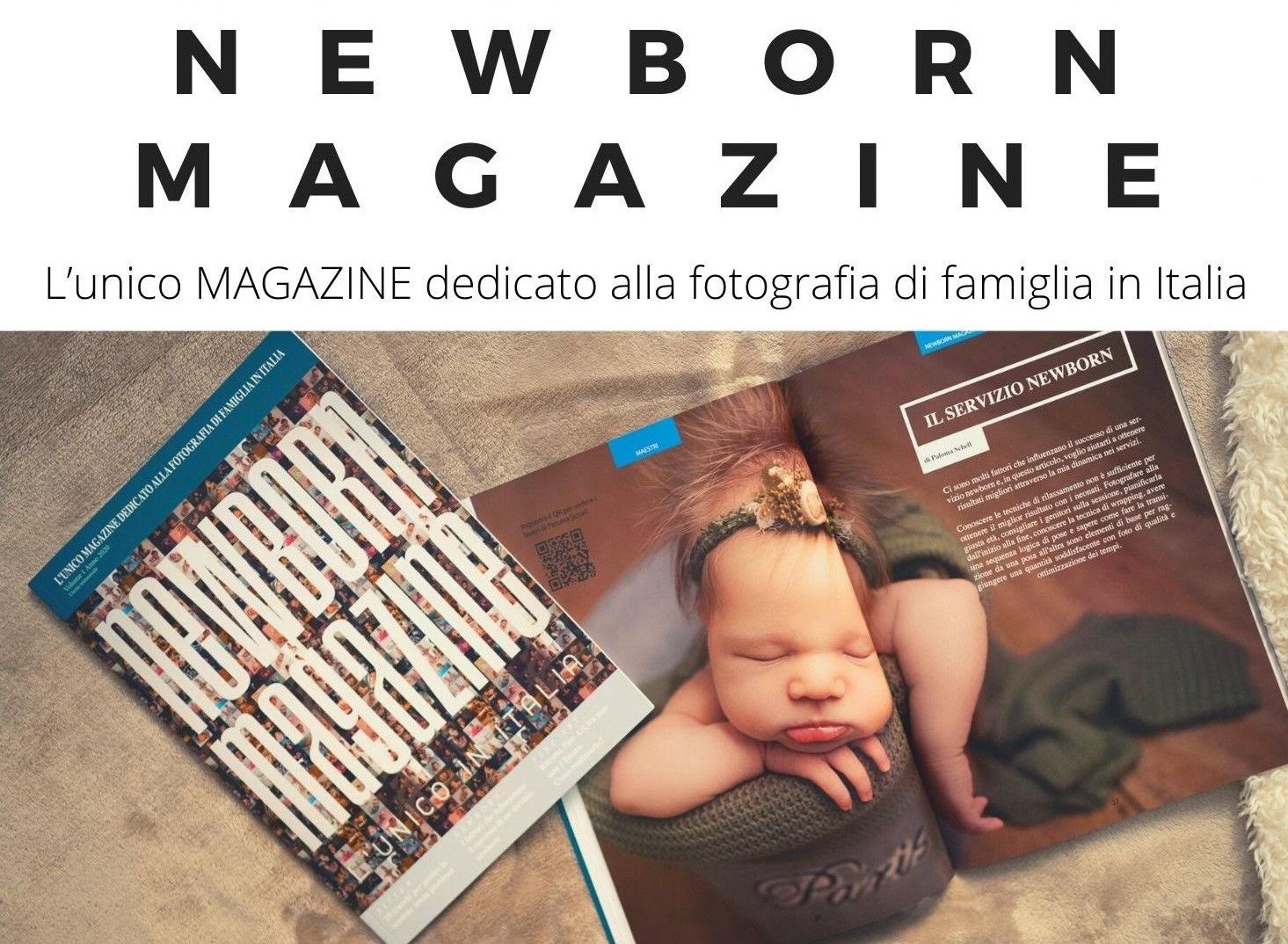 Newborn Magazine, the only family photography magazine in Italy, featuring a sleeping newborn baby on the cover.